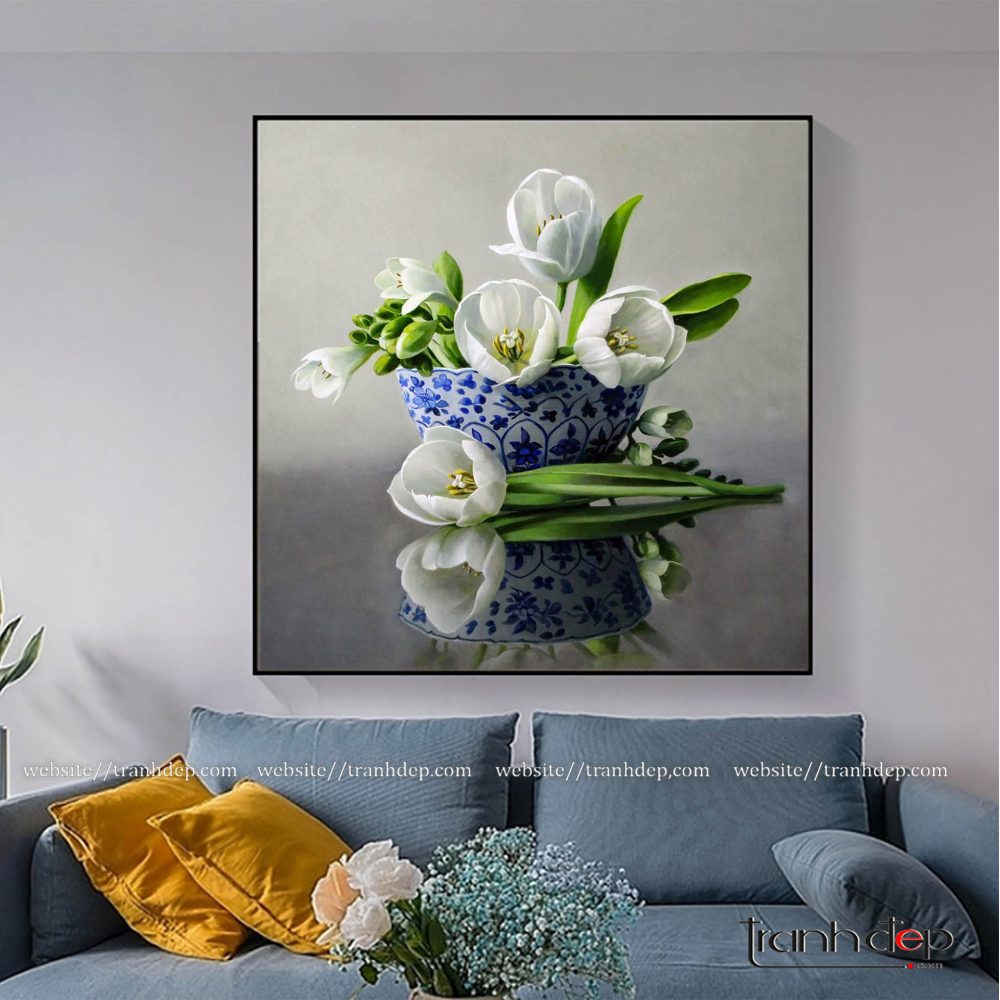 Tranh vẽ hoa tulip trắng đẹp chất lượng - 38