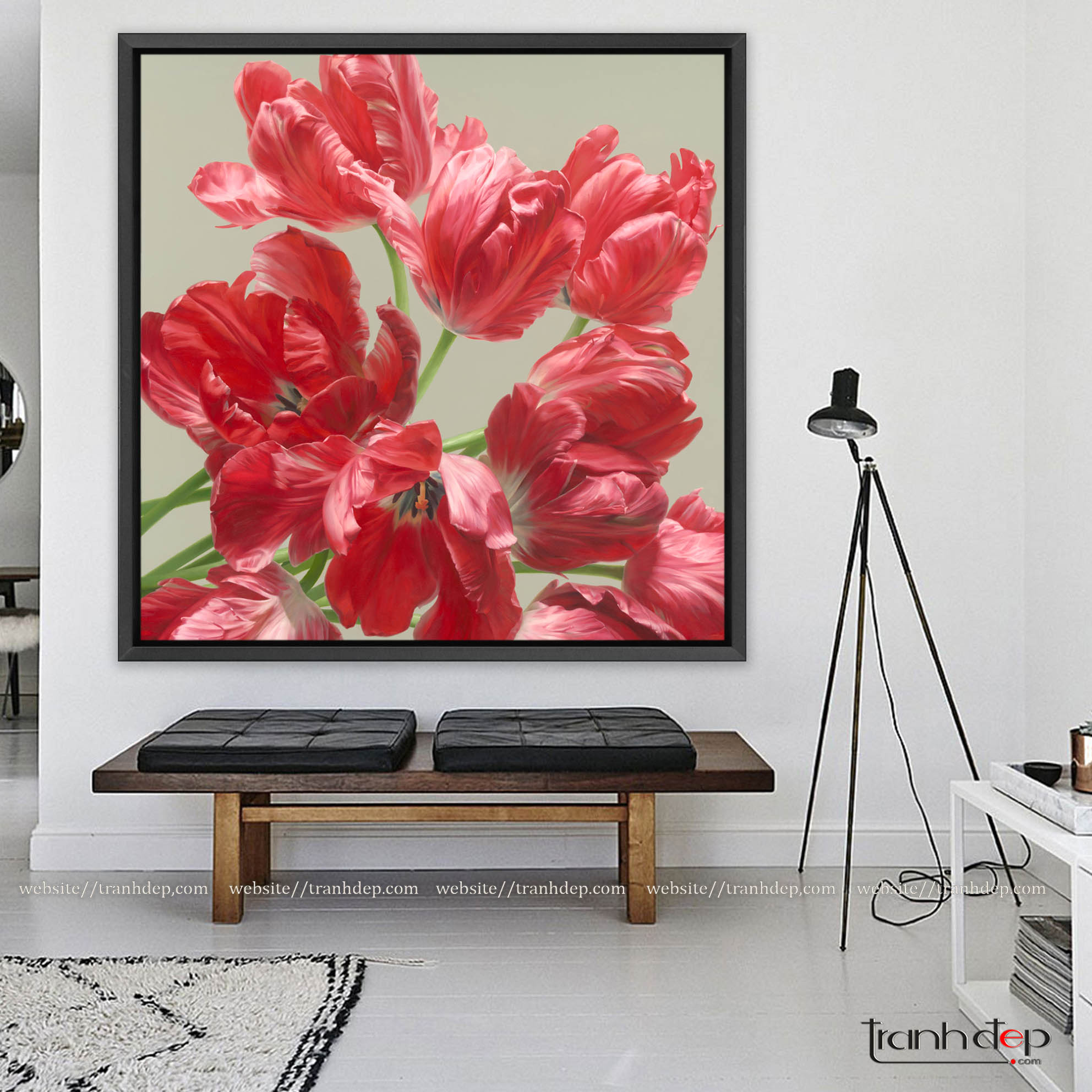 Tranh hoa tulip màu đỏ cho không gian 