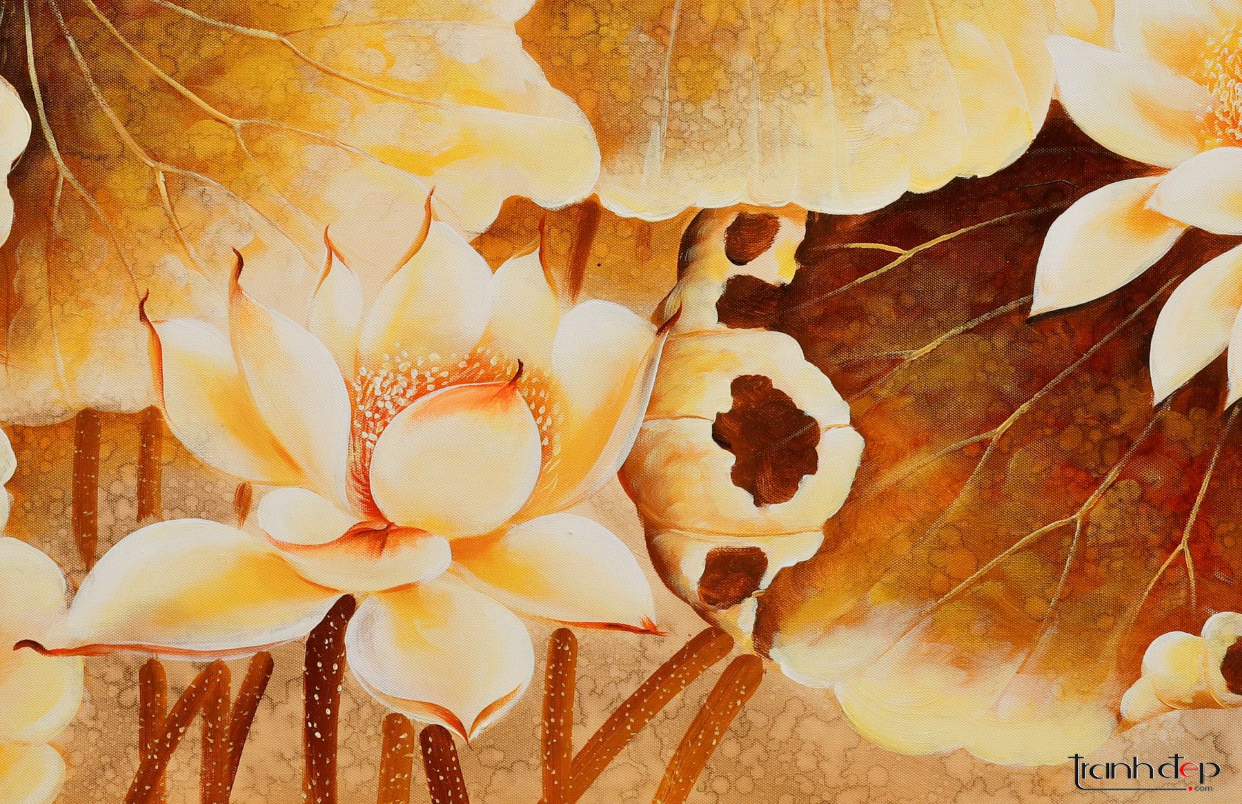 Tranh sơn dầu hoa sen vàng là thể hiện sự lãng mạn và tài năng nghệ thuật của người vẽ. Với những chi tiết tinh tế và màu sắc đẹp mắt, các bức tranh về hoa sen vàng là một món quà tuyệt vời để tặng cho những người yêu mến nghệ thuật và văn hóa Việt Nam.