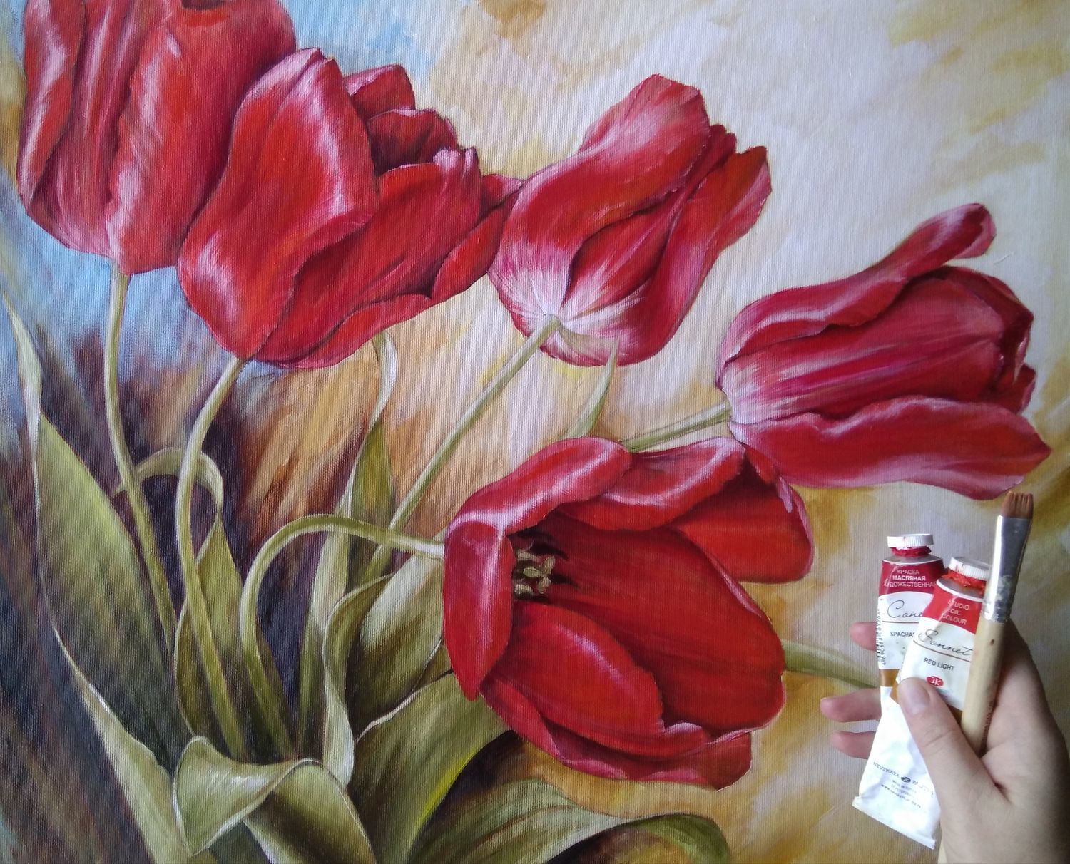 tranh vẽ hoa tulip