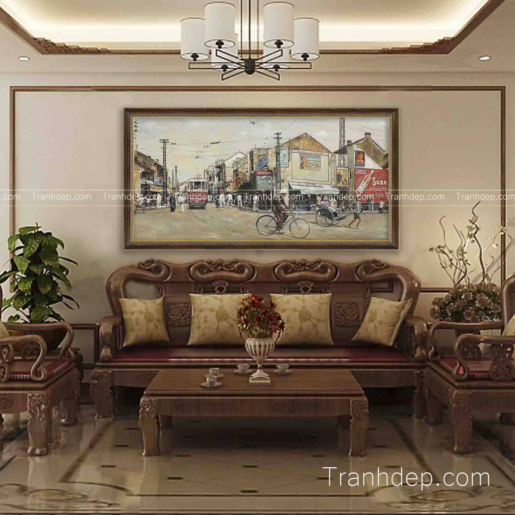 tranh sơn dầu phố cổ 