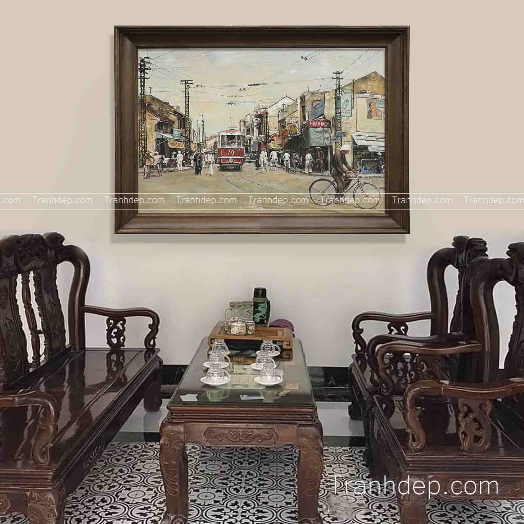 tranh sơn dầu phố cổ 