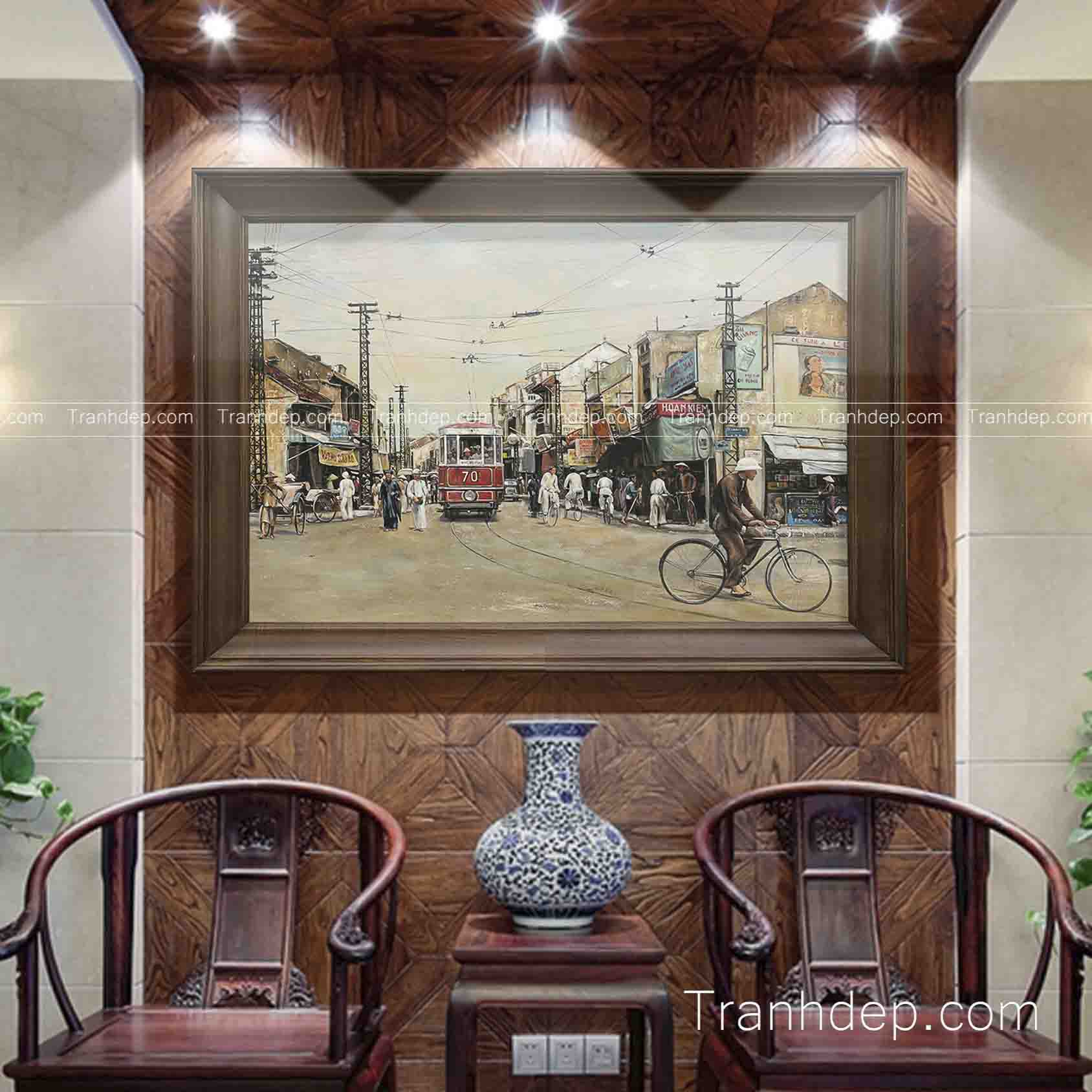 tranh sơn dầu phố cổ 