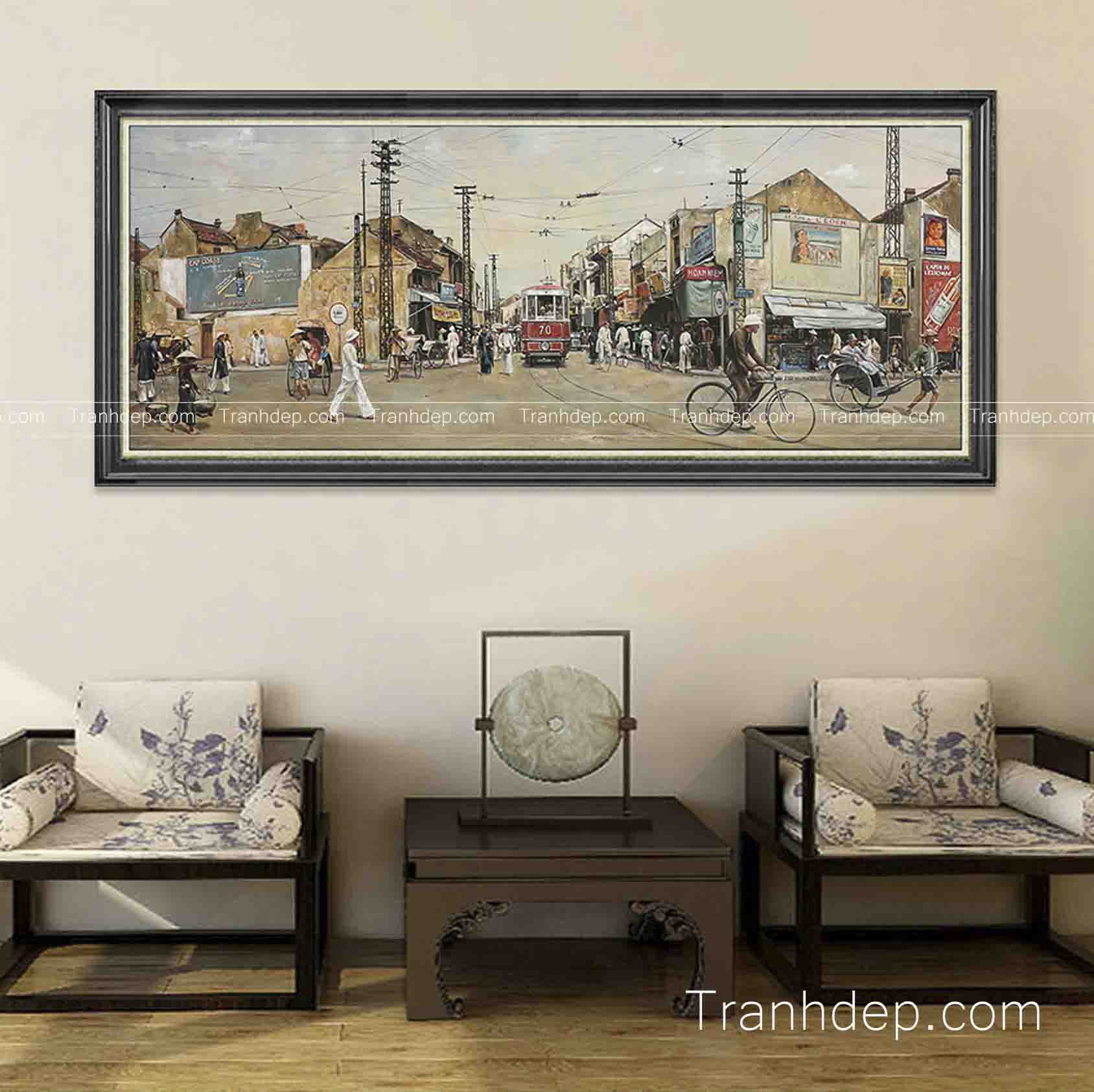 tranh sơn dầu phố cổ 