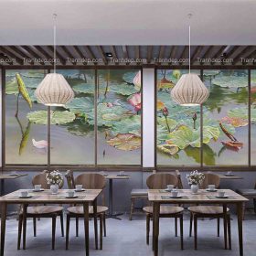 tranh 3d hồ sen dán tường cực nét